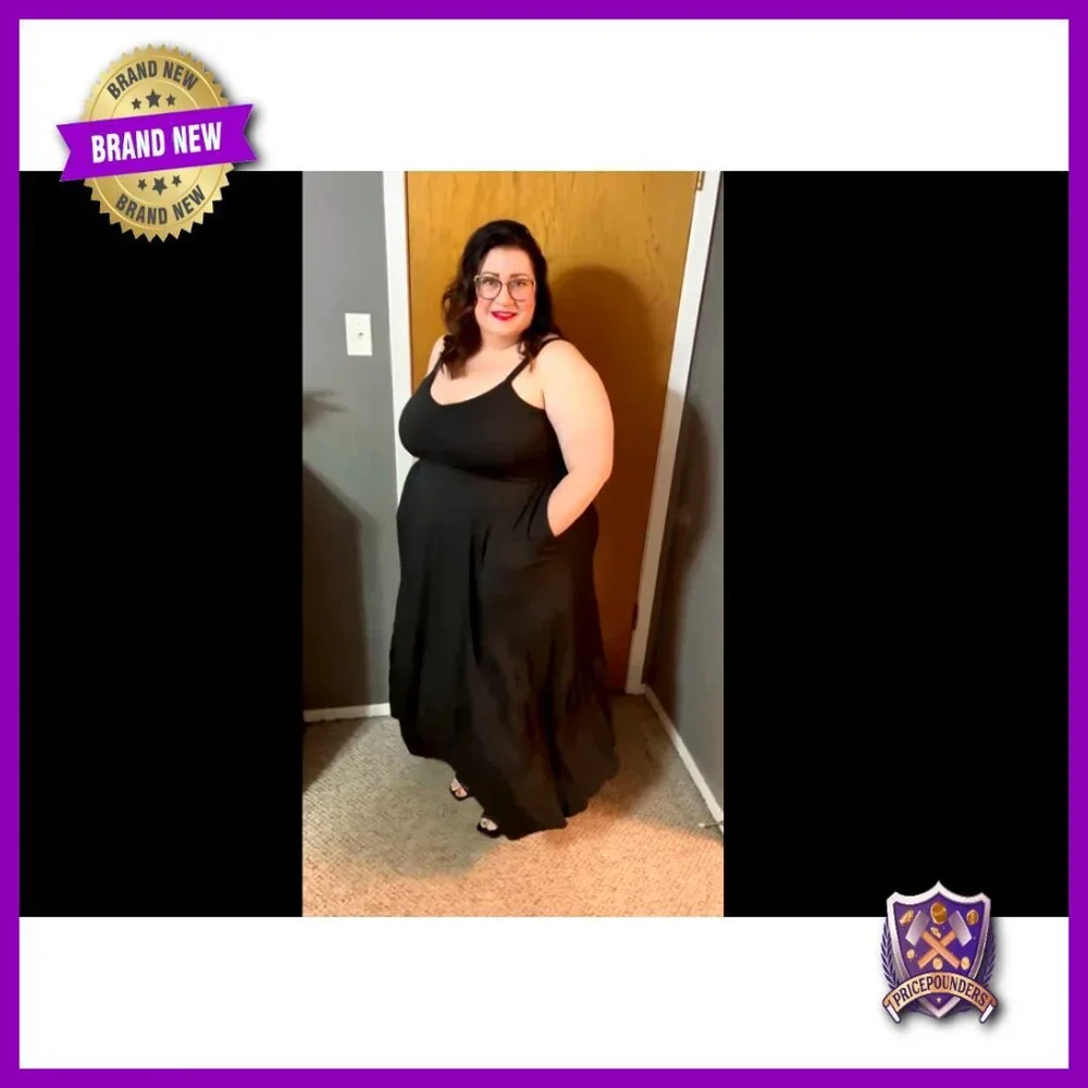 Plus Size Maxi Sundress with Ruched Bust Spaghetti Straps Pockets - Picture 6 of 7